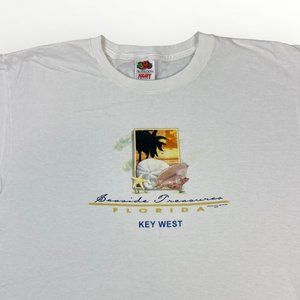 Vintage 2000 Y2K Beach Print Florida Key West White Short Sleeve T-Shirt USA L